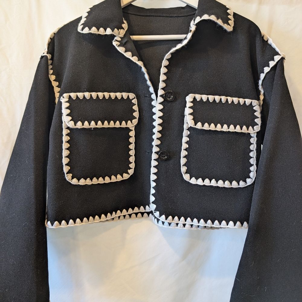 black jacket white embroidery‎ XS whimsigoth academia coastal indie retro artsy